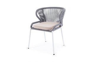 MR1001095 стул из роупа, каркас алюминий белый шагрень, роуп светло-серый круглый, ткань бежевая